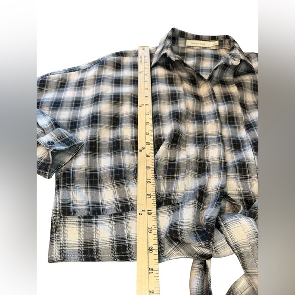 bishop + young Mercer Tie Front Cropped Black White Button Down Plaid Shirt - Picture 8 of 13